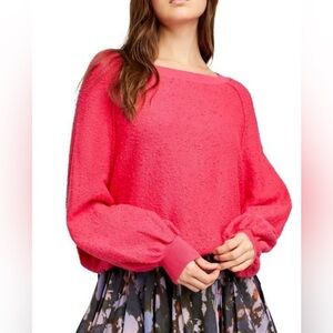 Free People Found My Friend Textured Oversize Hot Pink Sweater Size XS